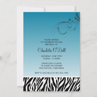 zebra print; flourish birthday invitation