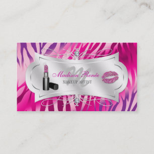Zebra Print Fuchsia Lavender Glitter Cosmetologist Business Card