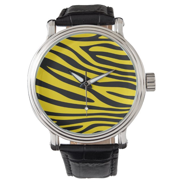 Zebra print fur (black and yellow) watch (Front)