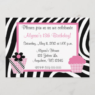 Zebra Print Girls Birthday Inviation Invitation