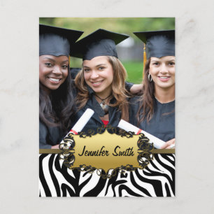 Zebra Print Graduation Grad Announcement Postcard