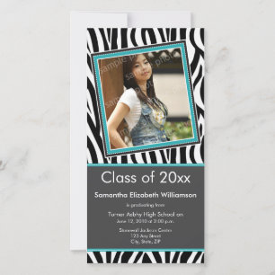 Zebra Print Graduation Photo Announcement (aqua)