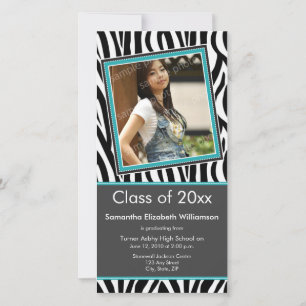 Zebra Print Graduation Photo Announcement (aqua)