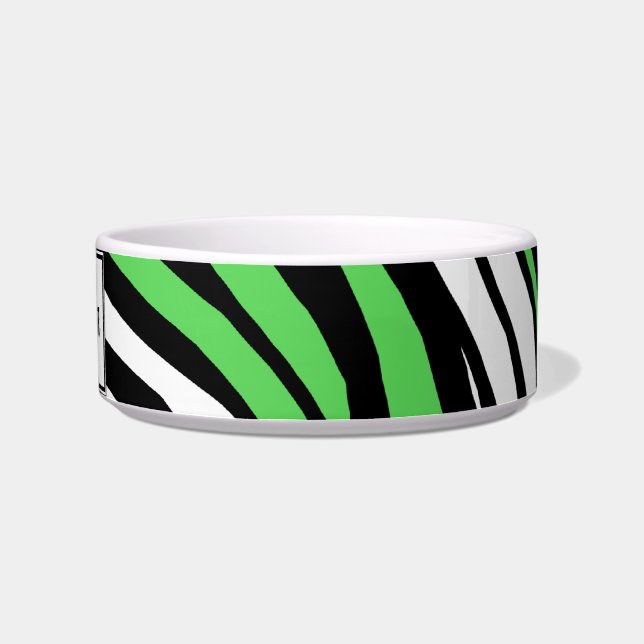 Zebra Print Green Mix Personalised Cat Bowl (Right)