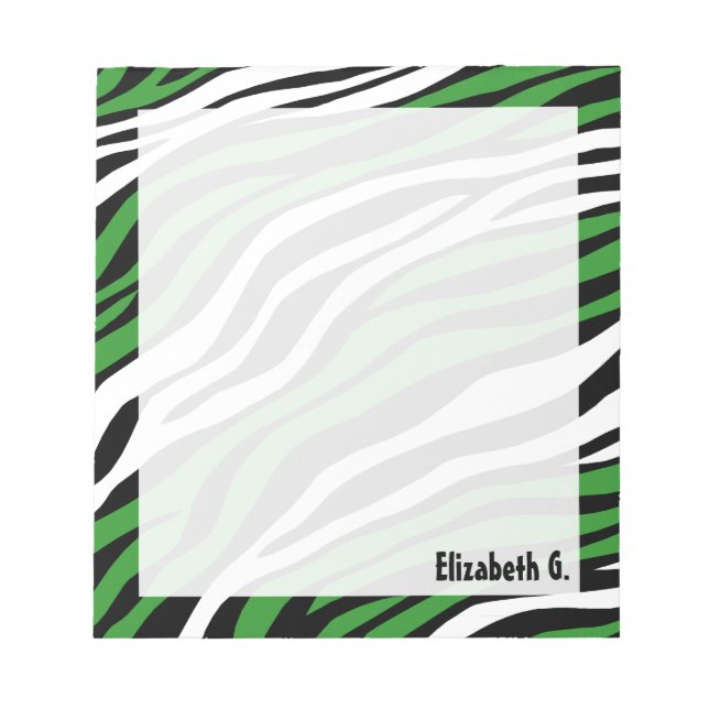 Zebra Print Green Mix Personalised Notepad (Front)