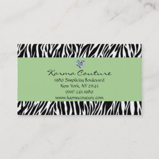 zebra print green w/ heart shaped diamond business card