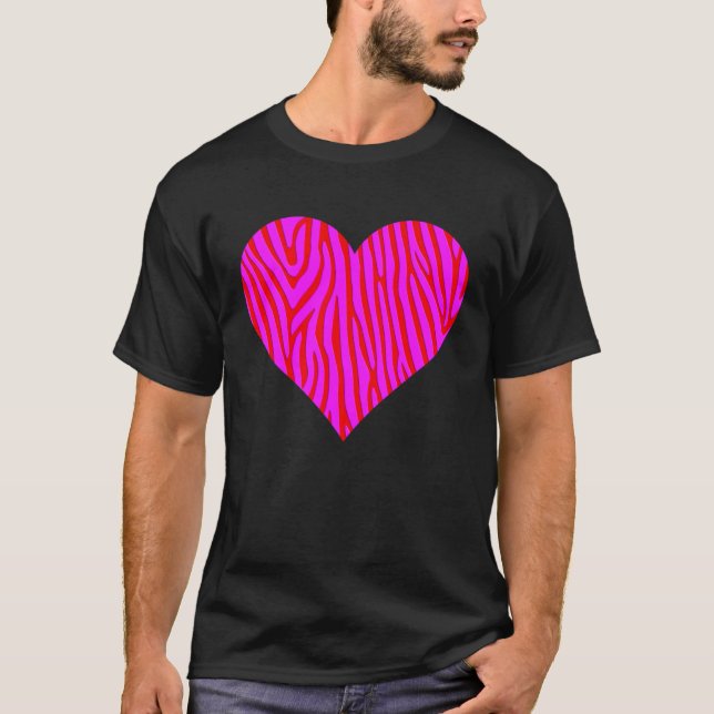 Zebra Print Heart Love Graphic Cute Valentines Day T-Shirt (Front)