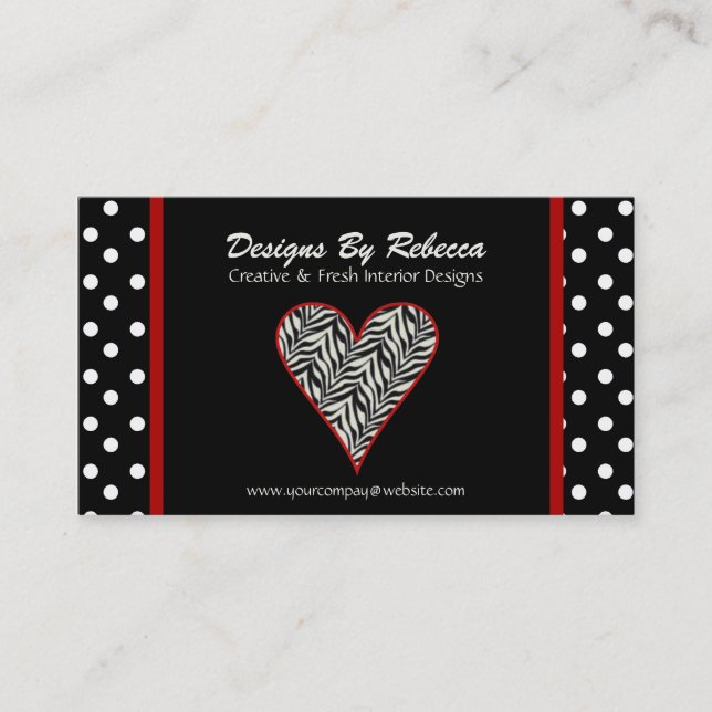 Zebra Print Heart with Polka Dots Business Card (Front)