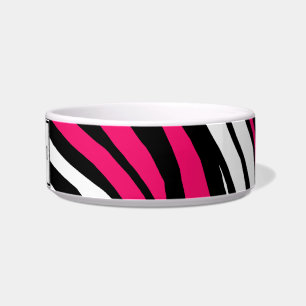 Zebra Print Hot Fuchsia Mix Personalised Cat Bowl