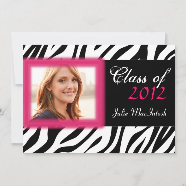 Zebra Print Hot Pink Photo Graduation Invite (Front)