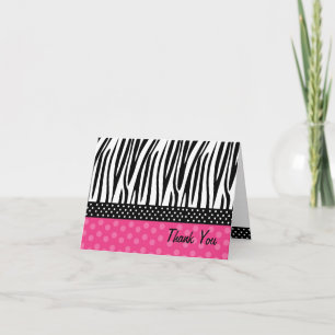 Zebra Print Hot Pink Polkadots Thank you Note card