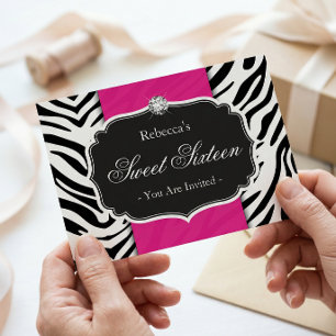 Zebra Print Hot Pink Sweet 16 Sweet Sixteen Party Invitation