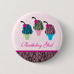 Zebra Print Ice Cream Birthday Button