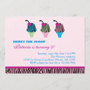 Zebra Print Ice Cream Party Invitation