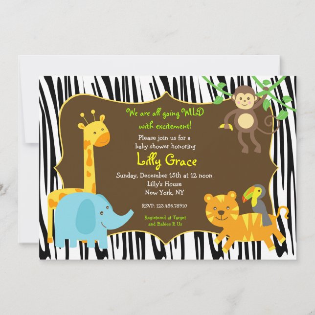 Zebra Print Jungle Safari Animal Baby Shower Invitation (Front)