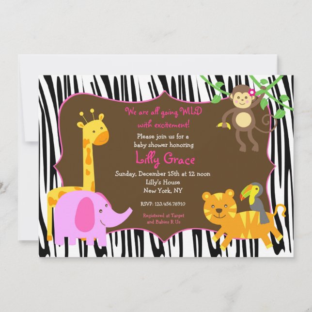 Zebra Print Jungle Safari Animal Baby Shower Invitation (Front)