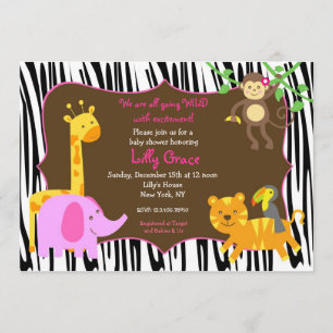 Zebra Print Jungle Safari Animal Baby Shower Invitation