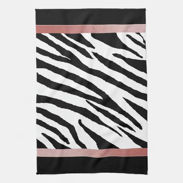 Zebra Print Kitchen Towel-Pink Strp Design Tea Towel (Vertical)