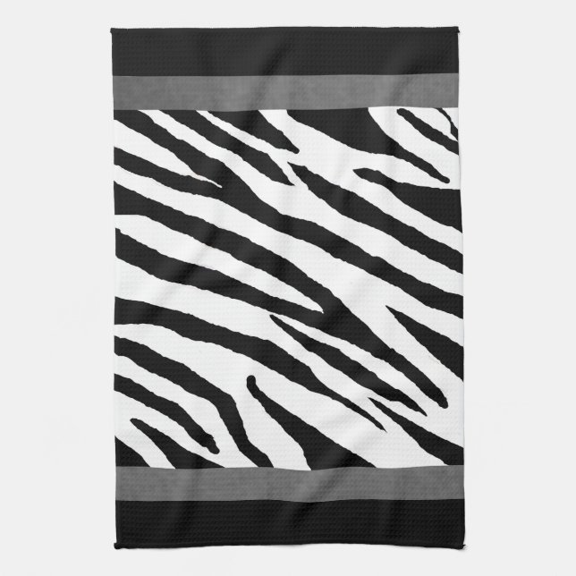 Zebra Print Kitchen Towel-Silver Strp Design Tea Towel (Vertical)