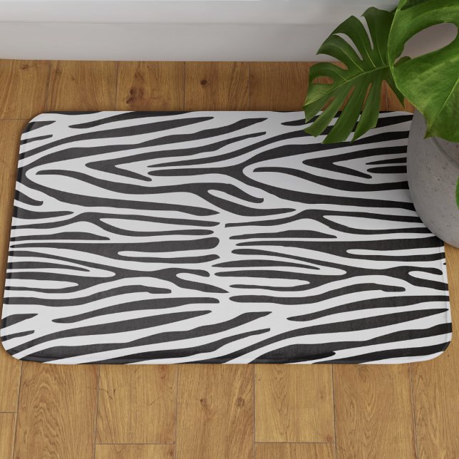 Zebra Print Large Bath Mat (Cute black and white zebra stripes bath mat with safari vibes!)