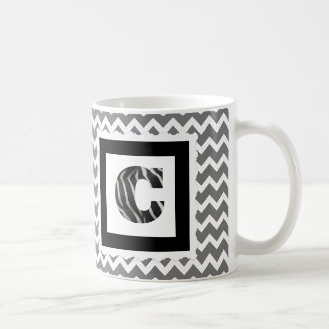 Zebra Print Letter "C" on Grey/White Chevron Coffee Mug (Right)