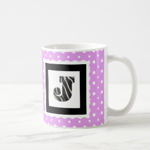 Zebra Print Letter "J" on Lilac/White Polka Dots Coffee Mug
