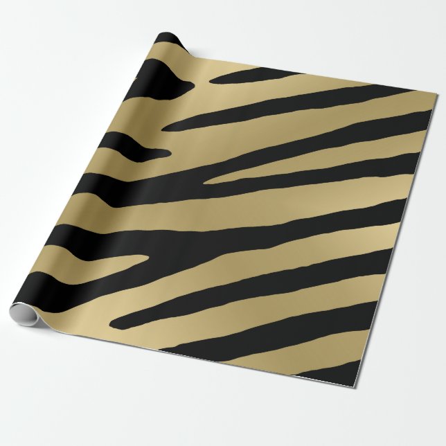 Zebra Print Metallic Gold Pattern  Wrapping Paper (Unrolled)