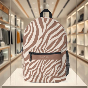 Zebra Print-Mocha Mousse Printed Backpack