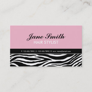 Zebra Print Modern Elegant Hair Stylist Spa Pink Business Card