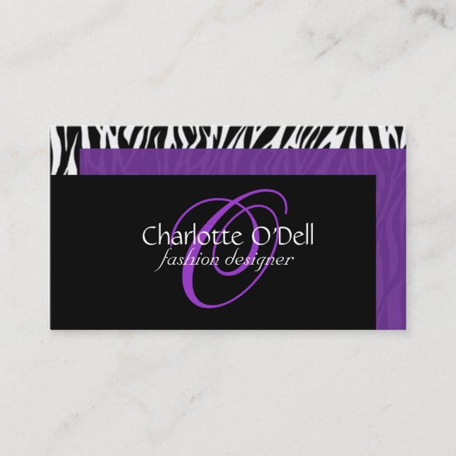 zebra print monogram business card (Front)