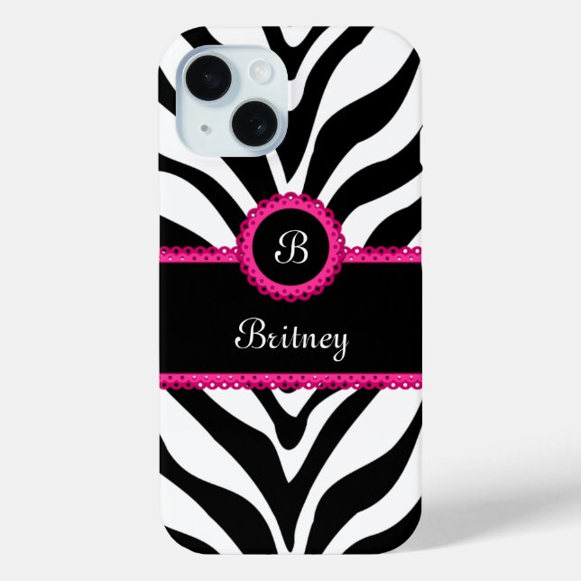 Zebra Print Monogram Name Case-Mate iPhone Case (Back)