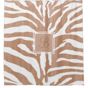 Zebra Print   Monogram Shower Curtain   Brown