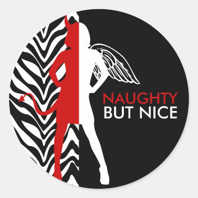 Zebra Print Naughty But Nice Classic Round Sticker (Front)
