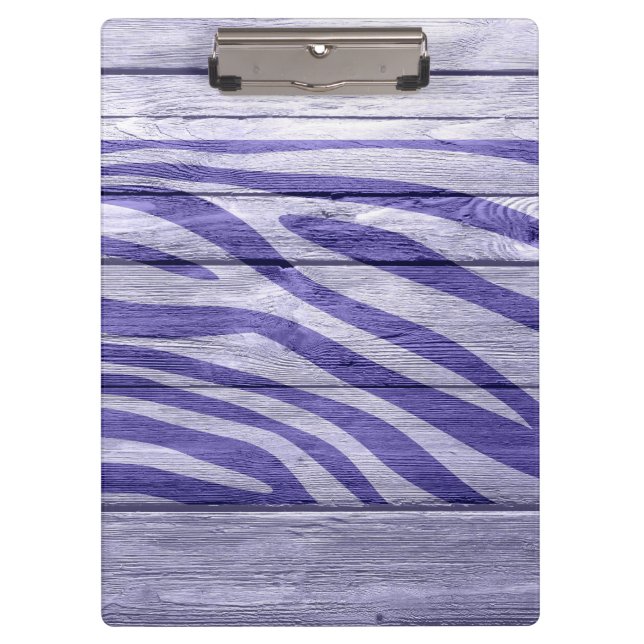 Zebra Print on Wood #5 Clipboard (Front)