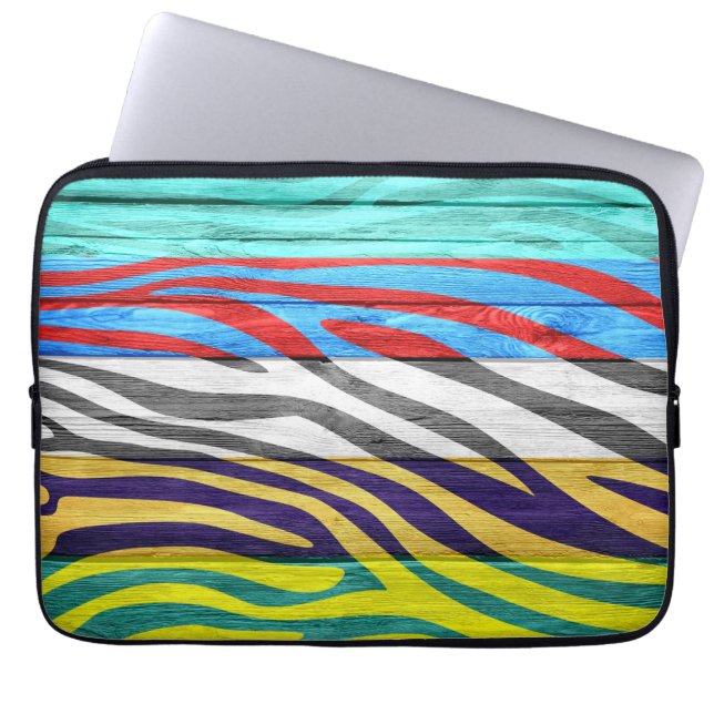 Zebra Print on Wood Laptop Sleeve (Front)
