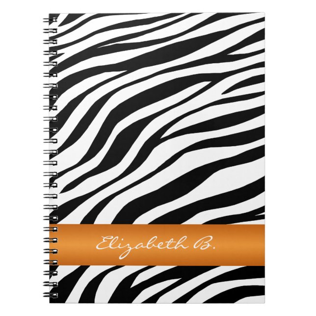 Zebra Print Orange Stripe Personalised Notebook (Front)