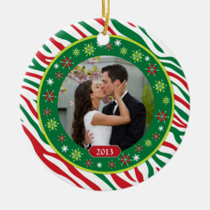 Zebra Print Our First Christmas Together Photo Ceramic Tree Decoration