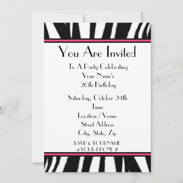 Zebra Print Party Invitation (Front)