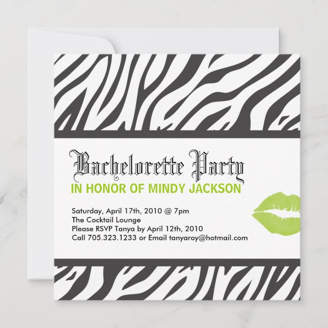 Zebra Print Party Invitation (Front)