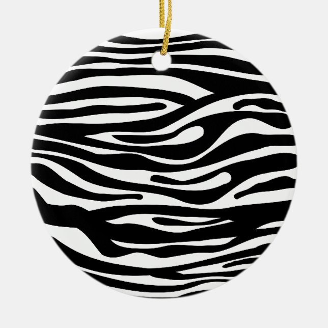Zebra Print Pattern - Black and White Ceramic Tree Decoration (Front)