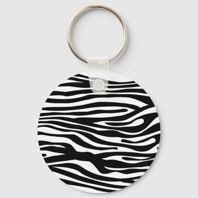 Zebra Print Pattern - Black and White Key Ring (Front)