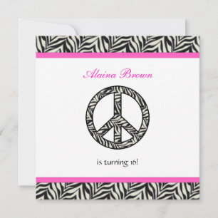 Zebra Print  Peace Sign Birthday Party Invitation