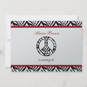 Zebra Print  Peace Sign Birthday Party Invitation