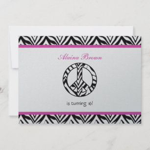 Zebra Print  Peace Sign Birthday Party Invitation