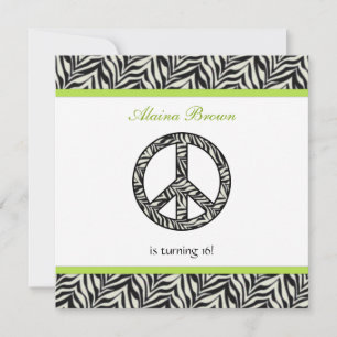 Zebra Print  Peace Sign Birthday Party Invitation