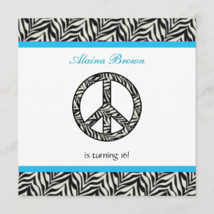 Zebra Print Peace Sign Birthday Party Invitation