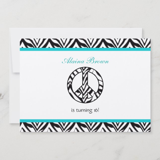 Zebra Print  Peace Sign Birthday Party Invitation (Front)