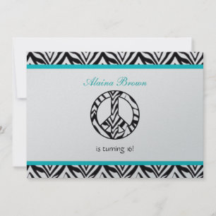 Zebra Print Peace Sign Birthday Party Invitation
