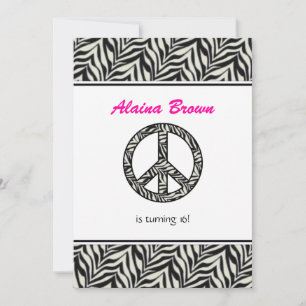 Zebra Print  Peace Sign Birthday Party Invitation