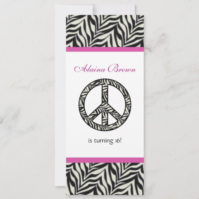 Zebra Print  Peace Sign Birthday Party Invitation (Front)
